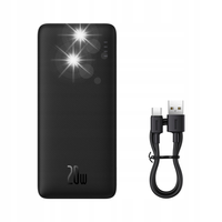 Powerbank Airpow 20W 10000mAh z kablem USB-A - USB-C 30cm - czarny