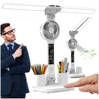 Lampka LED biurkowa z wentylatorem zegarem i wyświetlaczem 7w1 biała