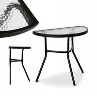 STOLIK ze SZKLANYM Blatem HARTOWANYM PÓŁOKRĄGŁY Metalowy BALKONOWY Tadar