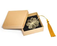 Zakładka do Książki Złota Czterolistna Koniczyna Frędzelek +Ozdobne Pudełko