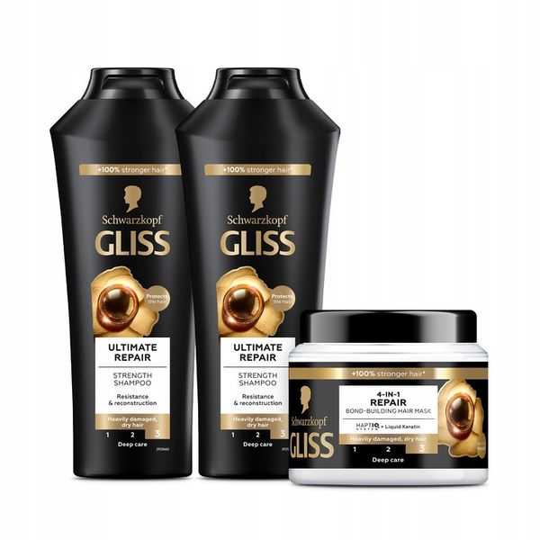 Gliss Ultimate Repair szampon 2 x 400 ml + maska do włosów 400 ml zdjęcie 1