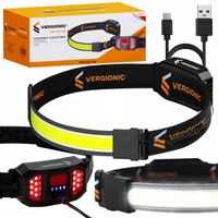 Latarka czołowa opaska, przednia i tylna, rowerowa, LED COB 2w1 VERGIONIC