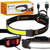 Latarka czołowa opaska, przednia i tylna, rowerowa, LED COB 2w1 VERGIONIC