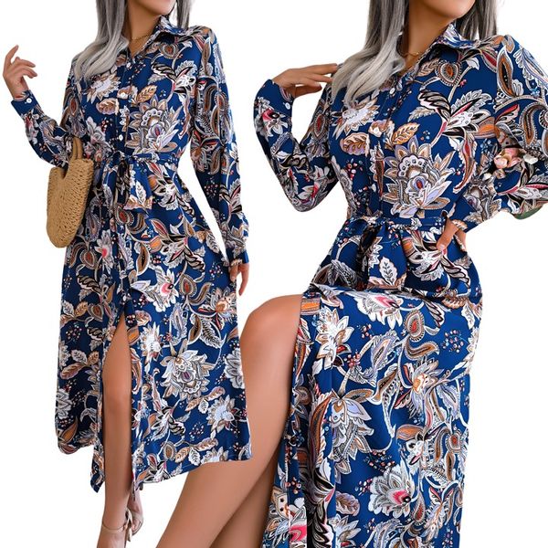 SUKIENKA DŁUGA MAXI ELEGANCKA KWIATY WZÓR KOSZULOWA SUKNIA KLASYCZNA 36 S zdjęcie 8