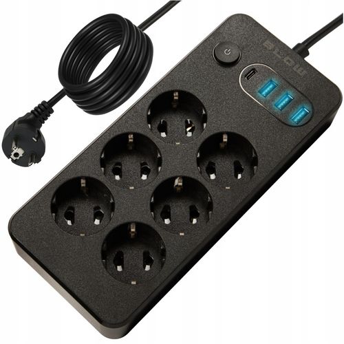 PRZEDŁUŻACZ LISTWA ZASILAJĄCA WŁĄCZNIK 3x USB 6 GNIAZD 5m TYP-C na Arena.pl