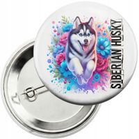 Przypinka z agrafką 59mm - PIES PSY PIESEK RASA HUSKY SYBERYJSKI
