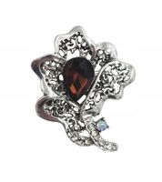 Broszka róża z brązowym kryształkiem i cyrkoniami ażurowa kolor srebrny 3cm