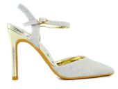 Złote szpilki błyszczące z paskiem 38