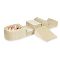 Piankowy plac zabaw z górką i z basenem micro Velvet soft beżowy + 100 piłek (różowe złoto, jasne złoto, perła)