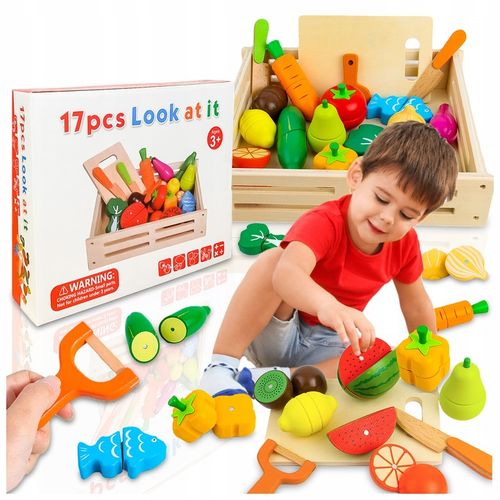 DREWNIANE WARZYWA OWOCE DO KROJENIA NA MAGNES DLA DZIECI ZESTAW XXL na Arena.pl