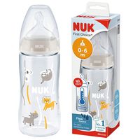 NUK FC+  Butelka antykolkowa z czujnikiem 300ml + smoczek 0-6m SZARA