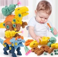 KLOCKI KONSTRUKCYJNE DINOZAURY DO SKRĘCANIA WKRETARKA ŚRUBOKRET DUŻY ZESTAW