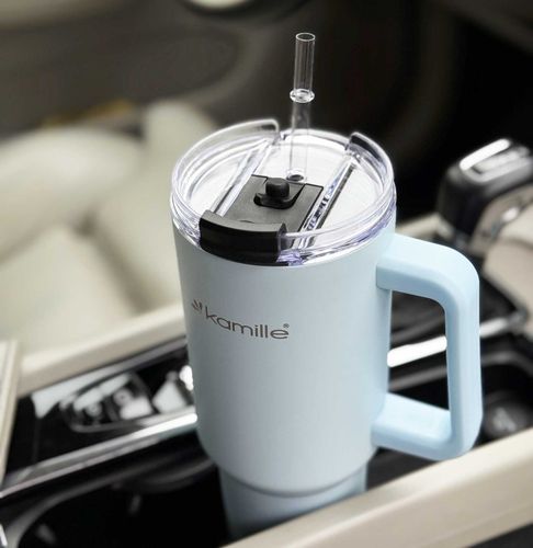 stalowy kubek termiczny termos 1200ml z rączką i słomką km-2174 na Arena.pl