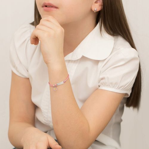 SREBRNA BRANSOLETKA Dziecięca pr. 925 Różowy Sznurek Kwiatek + GRAWER na Arena.pl