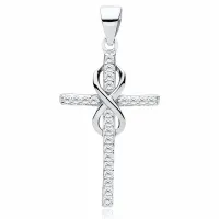 RODOWANY SREBRNY DAMSKI KRZYŻYK BIAŁE CYRKONIE