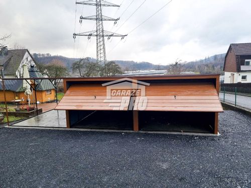 Garaż blaszany 6x6 + 3x6 wiata  Brama x2 złoty dąb spad w tył GP132 na Arena.pl