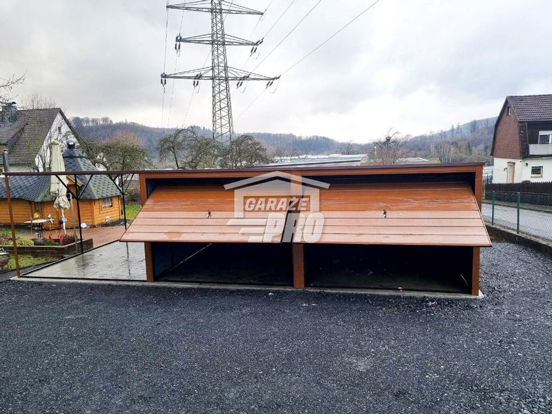 Garaż blaszany 6x6 + 3x6 wiata  Brama x2 złoty dąb spad w tył GP132 zdjęcie 6