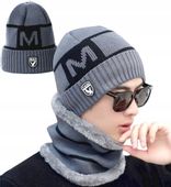 Męski Komplet Tunel Ciepły Zimowy Czapka + Komin Na Zimę Ocieplany