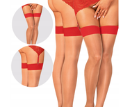 Erotyczne Zdobione Pończochy - Obsessive S814 Czerwona Manszeta S/M