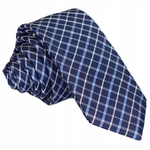 ŻAKARDOWY Krawat Męski w Kratkę Slim Fit Wąski Śledż Granatowy GREG gw46 na Arena.pl