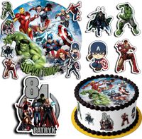 ZESTAW OPŁATEK NA TORT 20CM + 17 POSTACI - AVENGERS + IMIĘ 15CM 18CM