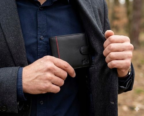 Portfel męski skórzany czarny poziomy skóra naturalna ochrona RFID na Arena.pl
