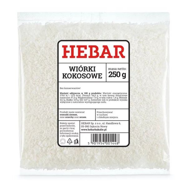 Hebar Wiórki kokosowe 250 g zdjęcie 1