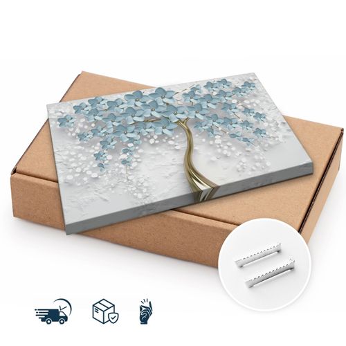 Obraz Na Płótnie Abstrakcyjne Drzewo Z Niebieskimi Kwiatami 100cm x 70cm na Arena.pl