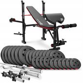 Zestaw obciążeń bitumicznych 135kg ławka treningowa regulowana stojaki