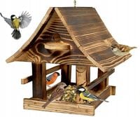 Solidny Drewniany KARMNIK XXL DLA PTAKÓW karmik opalane drewno