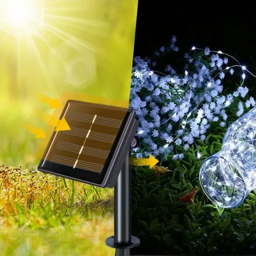 LAMPA SOLARNA GIRLANDA OGRODOWA 100 LED ZIMNA 12m na Arena.pl