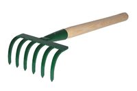 grabki uniwersalne 15cm 6 zębne metalowe z trzonkiem drewnianym 30cm