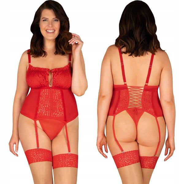 Obsessive Blossmina Gorset Plus Size Red 4XL/5XL zdjęcie 1