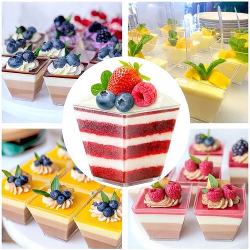 PUCHARKI DO DESERÓW LODÓW PLASTIKOWE NA PRZEKĄSKI DESER 50szt 120ml KWADRAT na Arena.pl