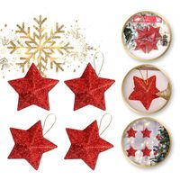 komplet zawieszek choinkowych, gwiazdki brokatowe 4 sztuki 7 cm czerwone
