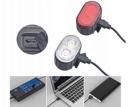 ZESTAW LAMPEK ROWEROWYCH LAMPKI DO ROWERU LAMPKA PRZÓD I TYŁ USB KOMPLET na Arena.pl