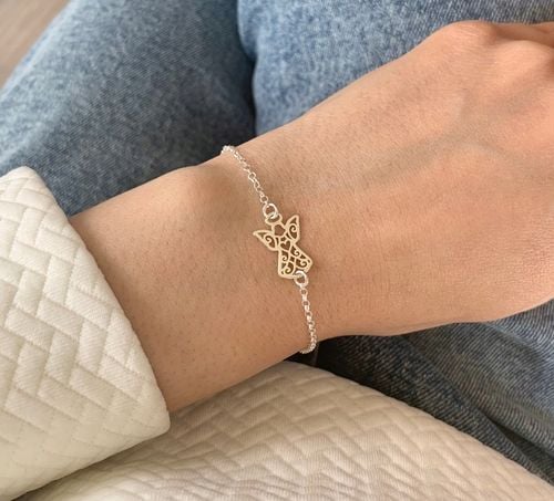 Srebrna bransoletka dla dziewczynki Anioł Serce 925 Komunia Chrzest prezent na Arena.pl