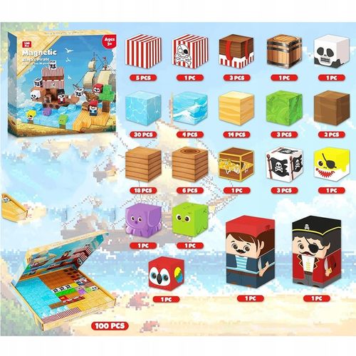 KLOCKI MAGNETYCZNE SZEŚCIANY DLA DZIECI 100 KLOCKÓW MODUŁY EDUKACYJNE STEM na Arena.pl