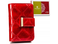 PETERSON portfel damski skórzany średni lakierowany P155 czerwony