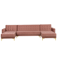 Narożnik rozkładany 5-osobowy welurowy różowy ABERDEEN