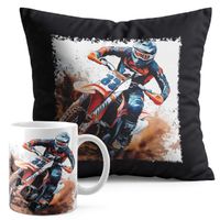 ZESTAW KUBEK + PODUSZKA CZARNA - MOTOR MOTOCYKL MOTOCROSS