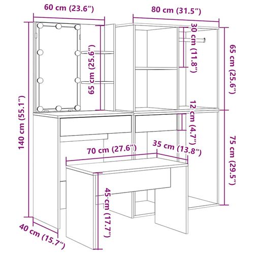 Toaletka z oświetleniem LED Stare drewno Drewno klejone na Arena.pl