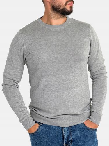Sweter Męski z Wiskozą Pullover Dopasowany Gładki Okrągły Dekolt na Arena.pl