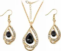 Złoty zestaw biżuterii złocone krople czarne kamienie cyrkonie migdały