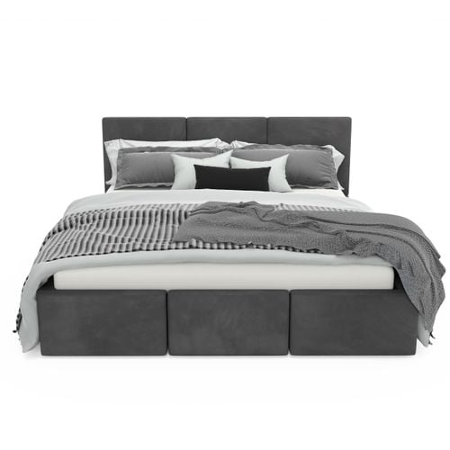 ŁÓŻKO TAPICEROWANE 140x200 ŁÓŻKO PODWÓJNE Z POJEMNIKIEM GRAFITOWE na Arena.pl