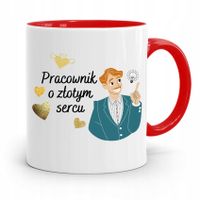 Dla Pracownika Kubek Czerwony O Złotym Sercu Z Nadrukiem Ze Zdjęciem