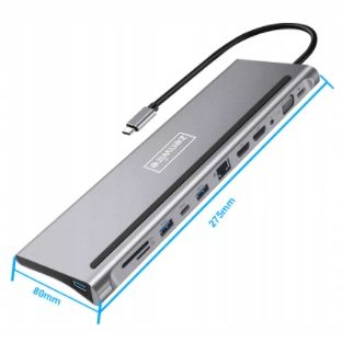 STACJA DOKUJĄCA HUB ADAPTER USB-C 12w1 RJ45 2x HDMI 4K ETHERNET VGA USB 3.0 na Arena.pl