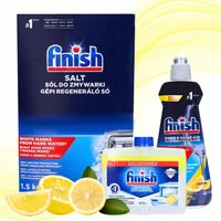 Finish Mega Zestaw do Zmywarki Finish Sól Czyścik Nabłyszczacz Lemon