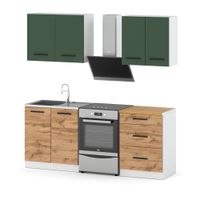 Zestaw kuchenny nowoczesny modułowy 2m biały butelkowa zieleń dąb wotan