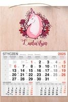 KALENDARZ 2025 jednodzielny DREWNIANY prezent nadruk jednorożec różne wzory
